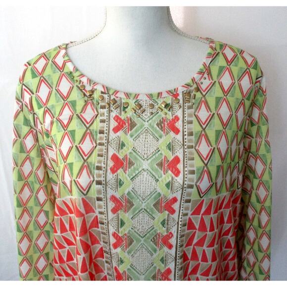 Alfred Dunner Women's Petite 3/4 Sleeve Green & Pink Beaded Shirt Size PL - Picture 2 of 10